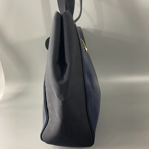 Exquisite Eliana Italy Blue Leather with Black Canvas Tote Bag - Picture 4 of 13